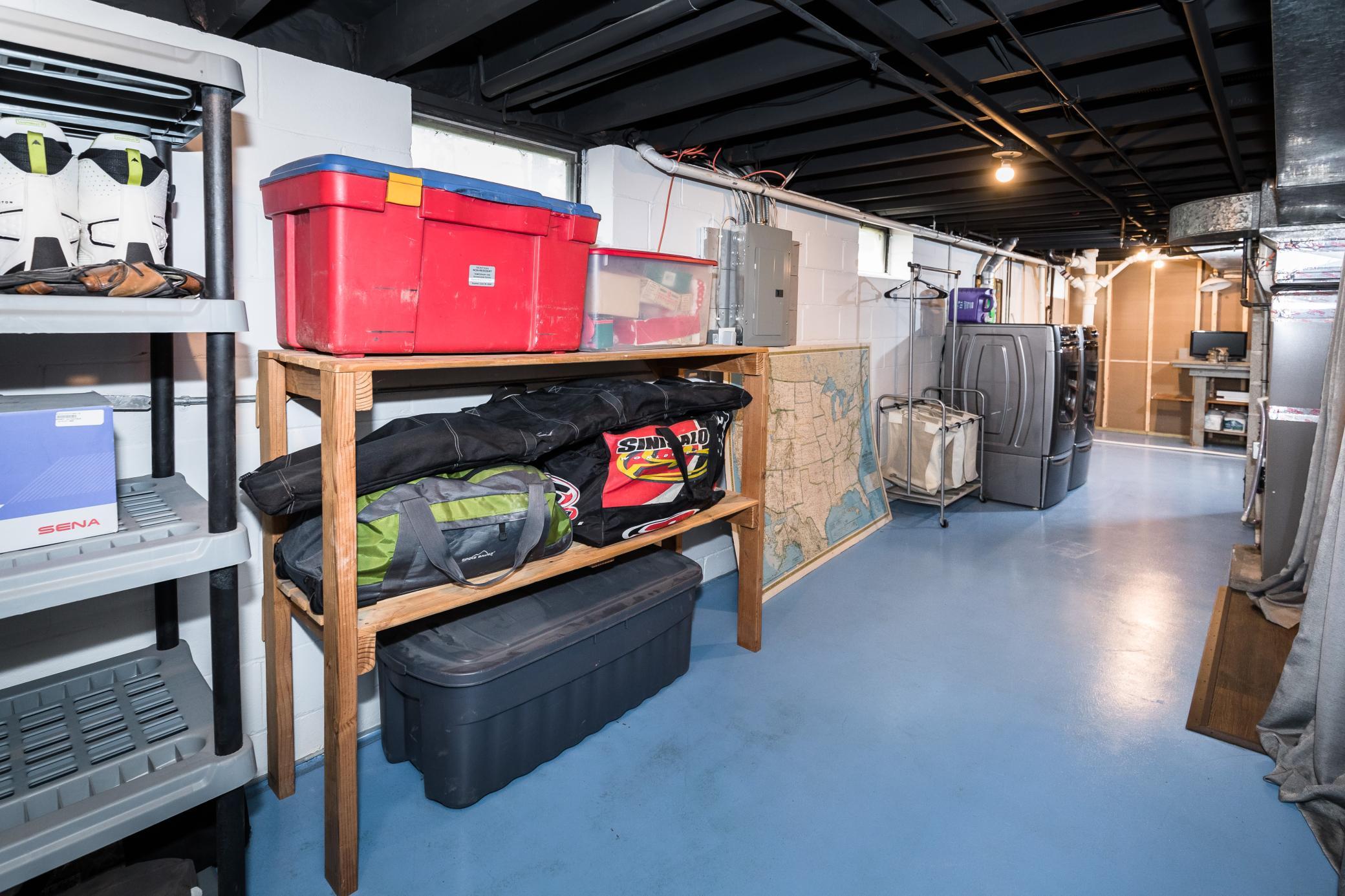 Epoxied floors and sealed walls make for nice, clean and dry storage.