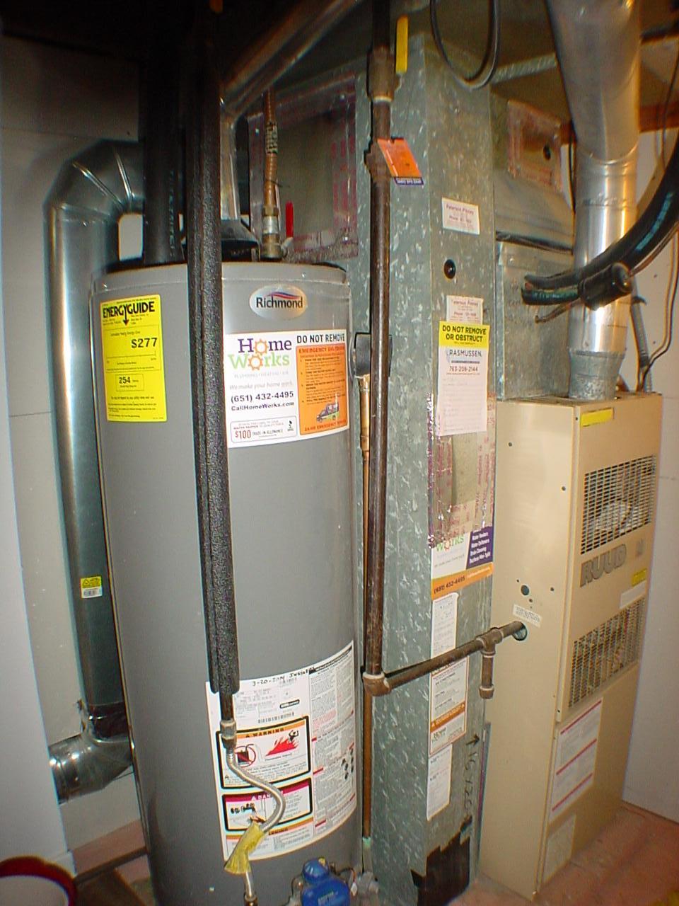 Laundry room shares space with owned water softener, water heater and furnace.