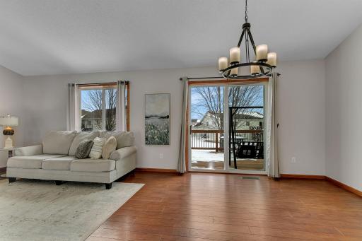 Off of the living room is a more formal dining space that lends access to the back deck.