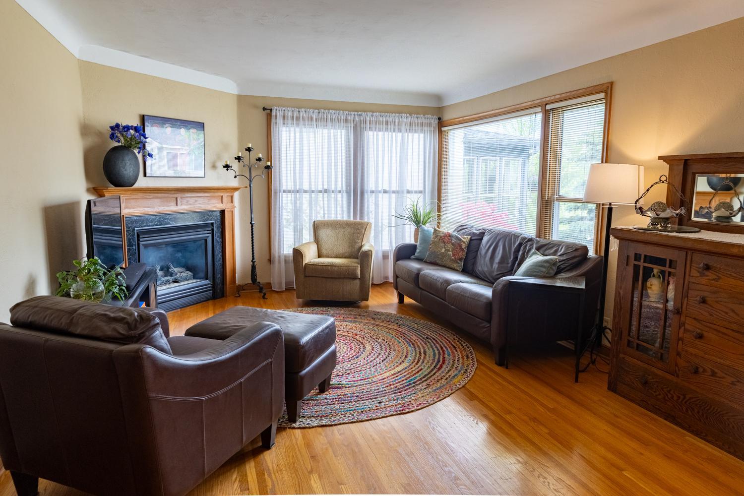 Sun-drenched Living Room with gas fireplace