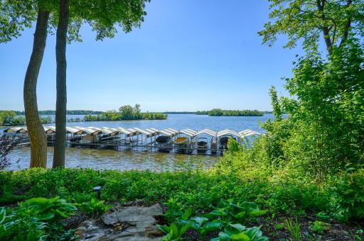 A boat slip that fits a 32' boat is included with this home
