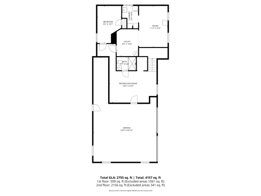 Floor plan showing lower level of home and garage only.