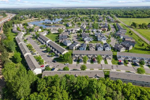 Aerial view of the neighborhood with ponds and walking trails