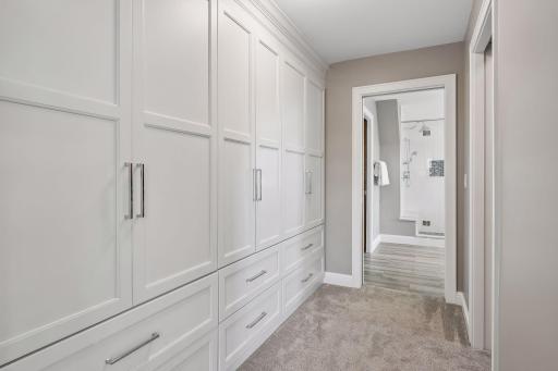 Full wall of built-ins in the primary suite