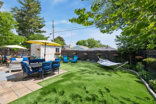 Back yard grass replaced with astroturf for minimal maintenance