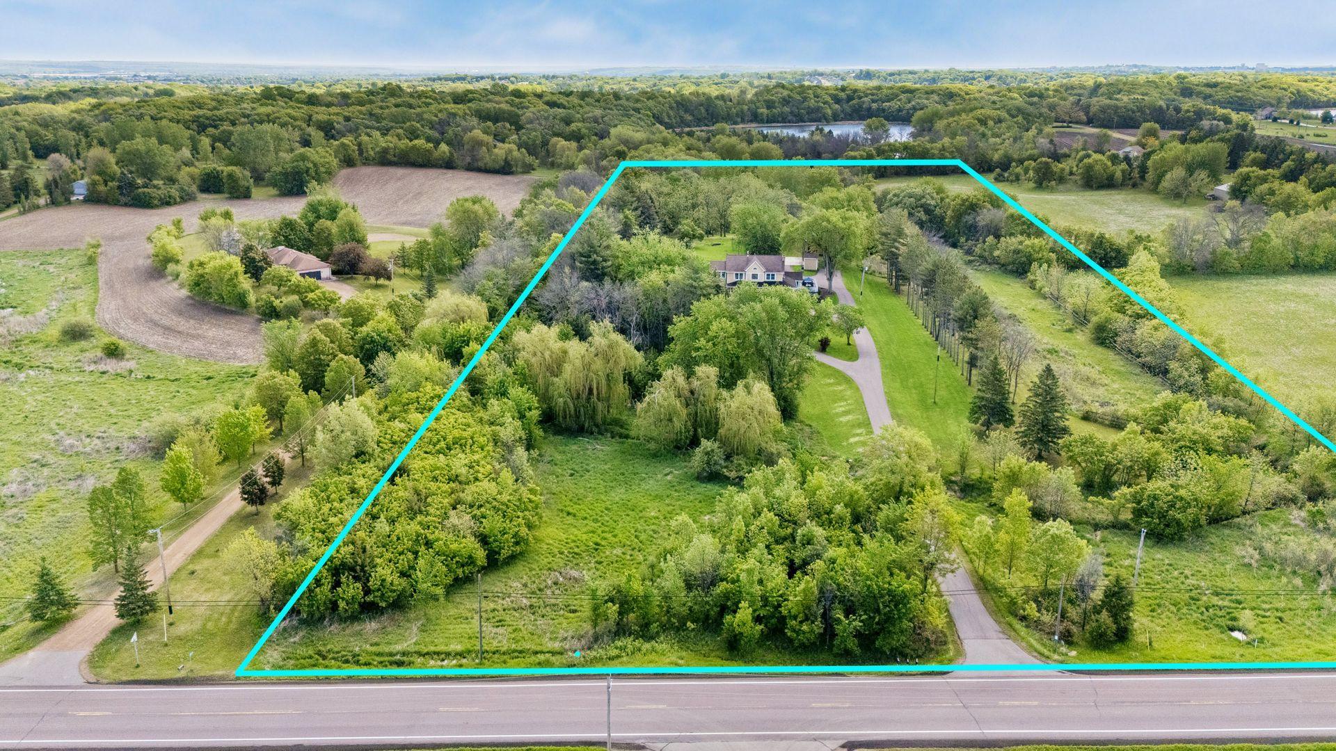 In this aerial view you can see the full 12.66 acre parcel which is on the east side of Marystown Road south of Shakopee.