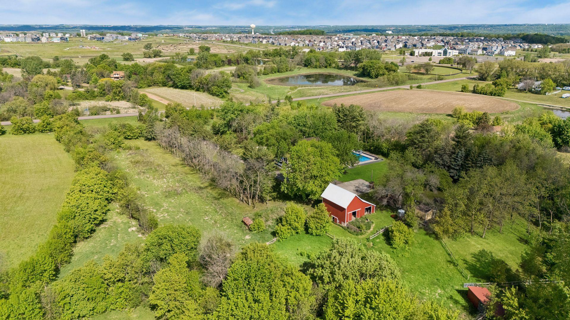 The property continues beyond the barn and chicken coops. This shows the property from a southeastern viewpoint.