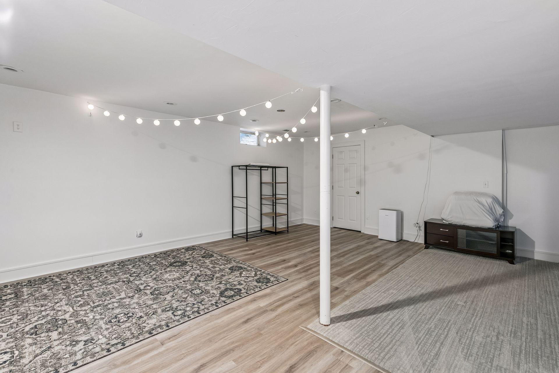 The lower level family room is quite large.