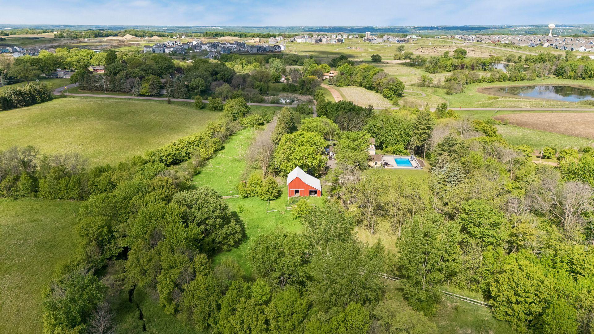 From this rear aerial photo you can see the house is set back from the road nicely for privacy.