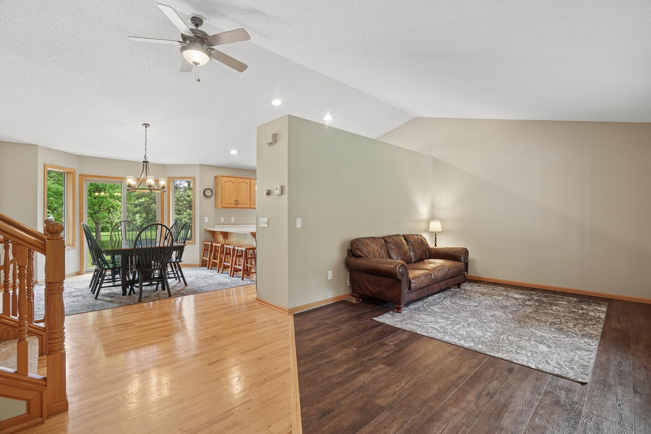 Open main floor layout offers a great flow for large gatherings and entertaining. Vaulted ceilings, recessed lights and neutral paint give it the feel of home!