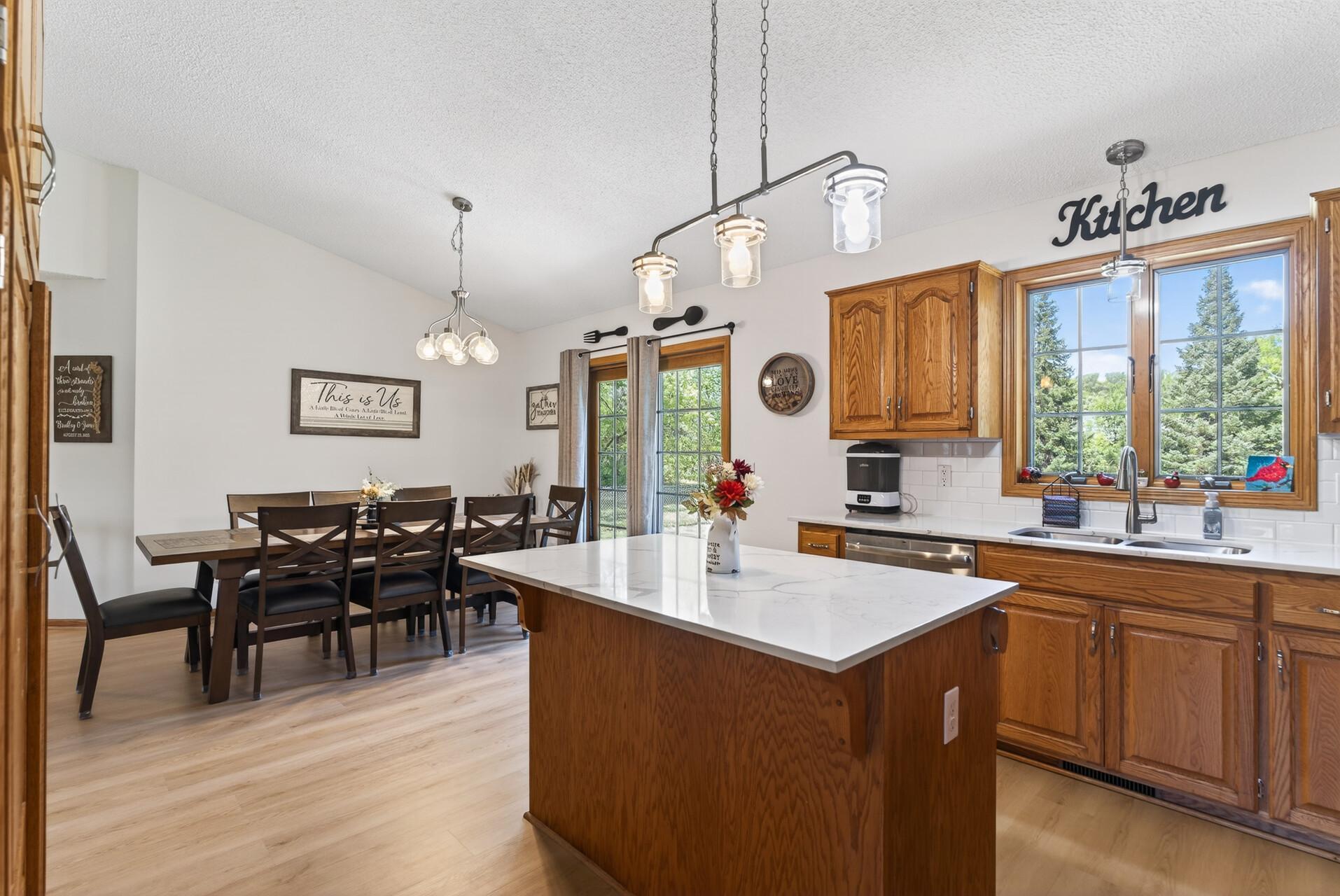 A center island provides extra countertop space.