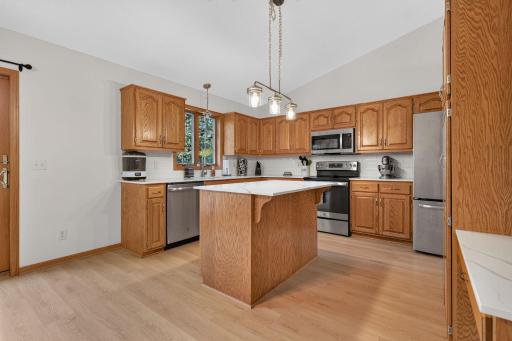 A kitchen with ample cupboard space.