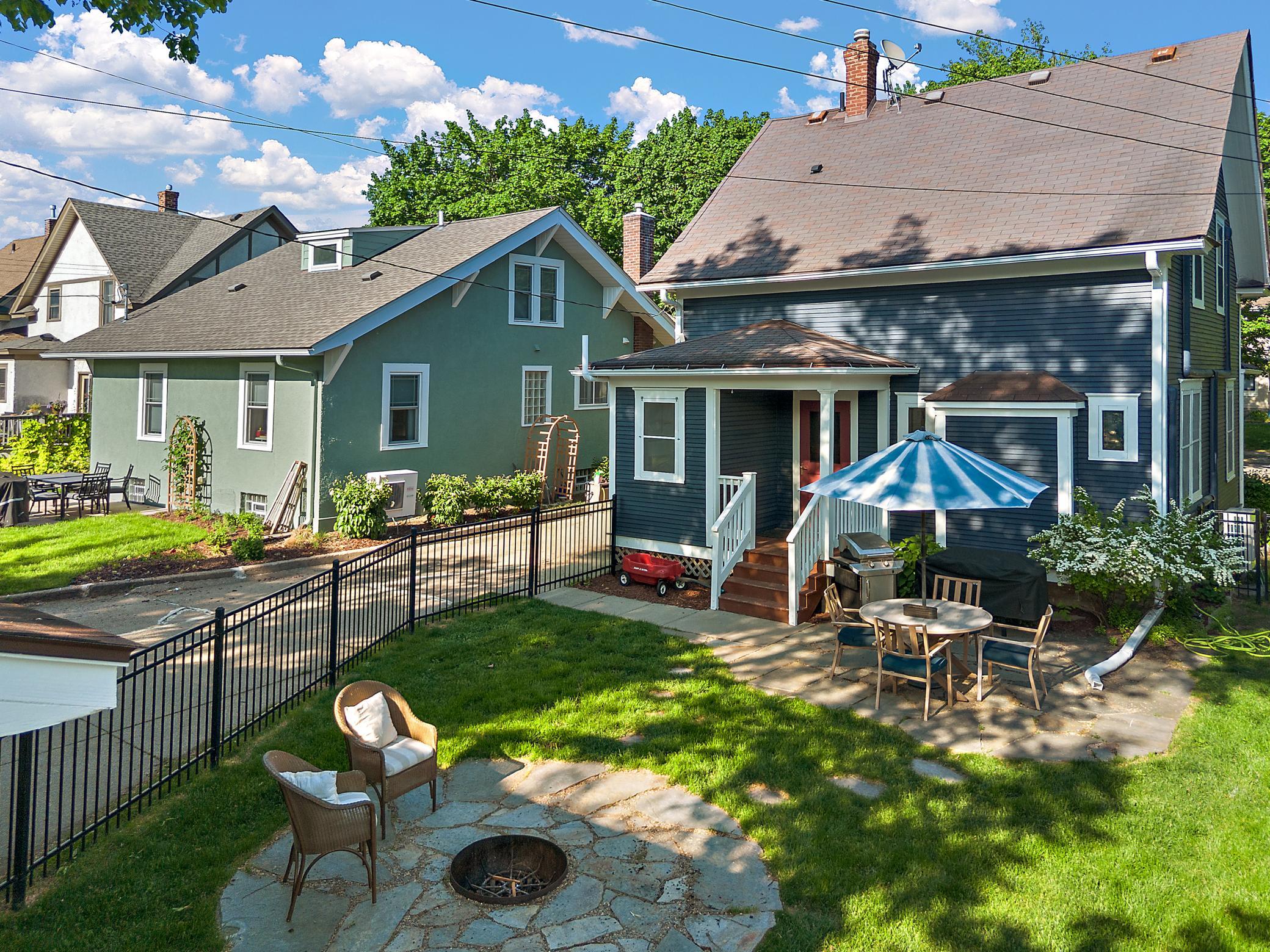 The backyard is fully fenced