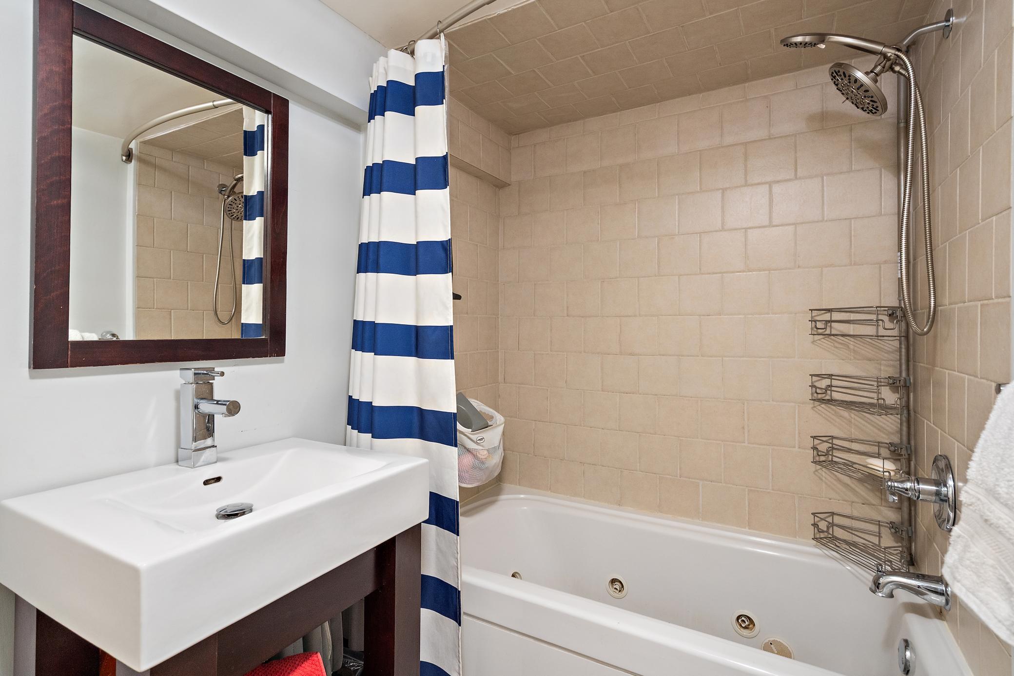 Lower level full bathroom with tile shoer