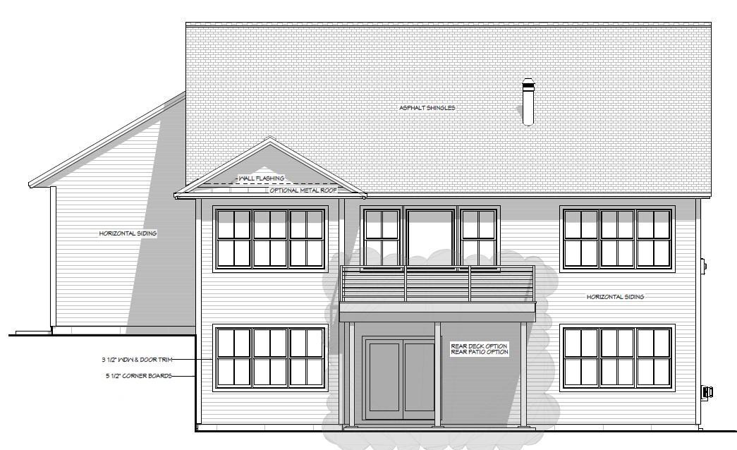 Back Walkout Elevation of 5bd/4ba Refuge plan