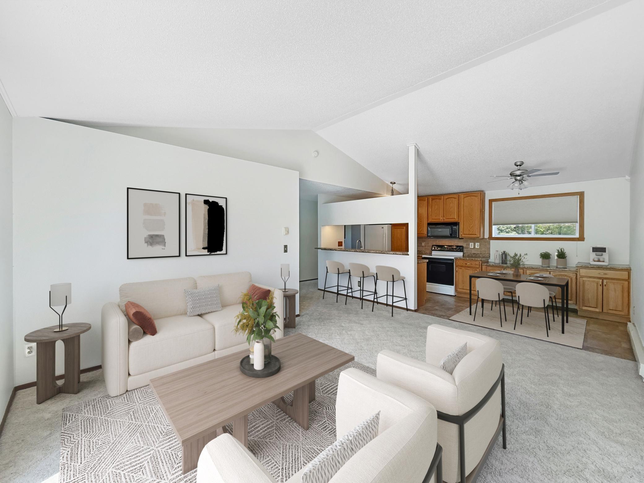 Living Room, Dining Room & Kitchen- Virtually Staged
