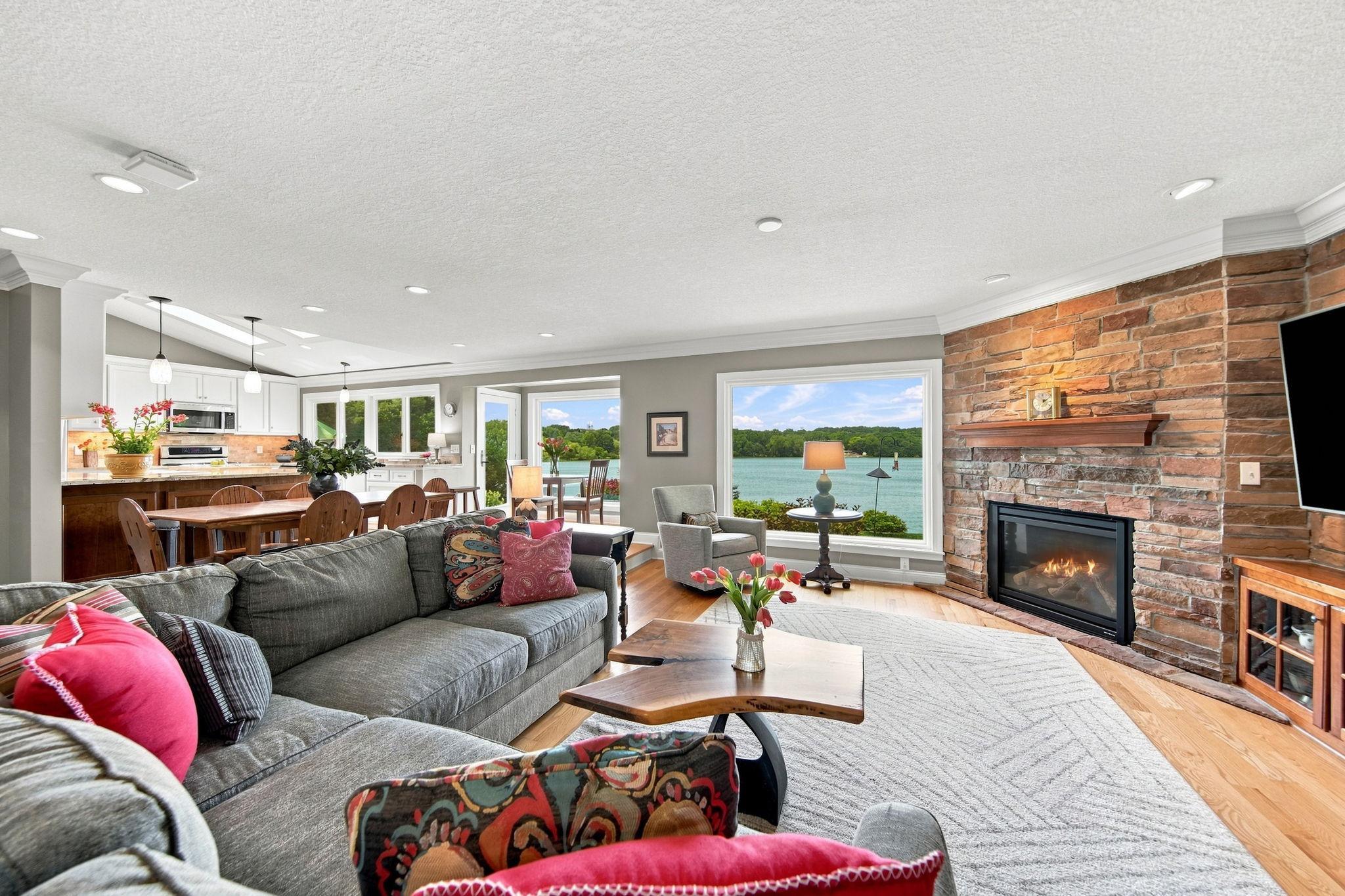 Open concept with lake views all around