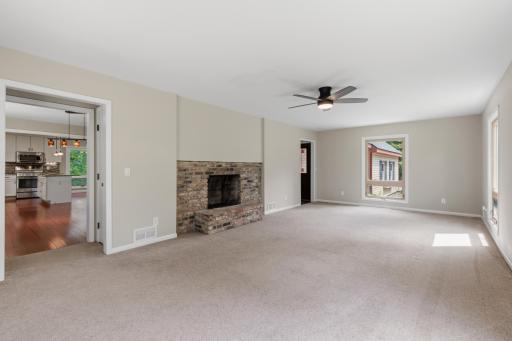 Wood-burning fireplace with brick surround