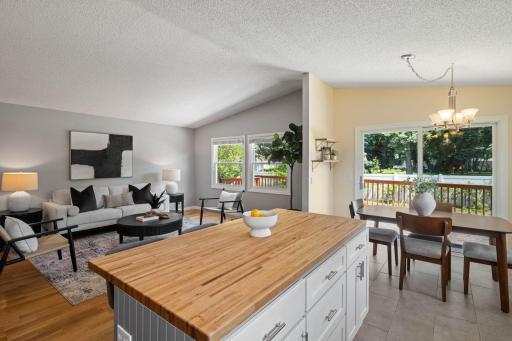 Kitchen open to the living room with great space for hosting