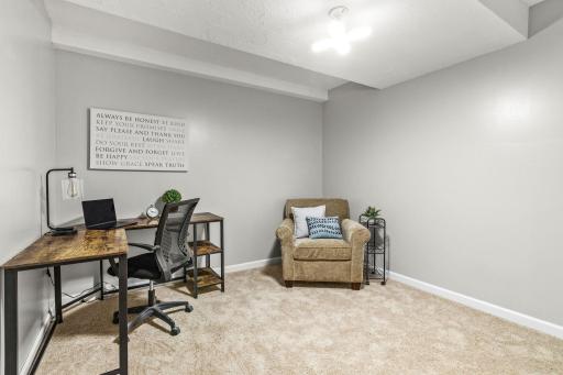 Lower level den makes a great office or exercise room.