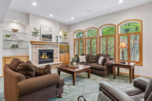 Plantation shutters on living room windows