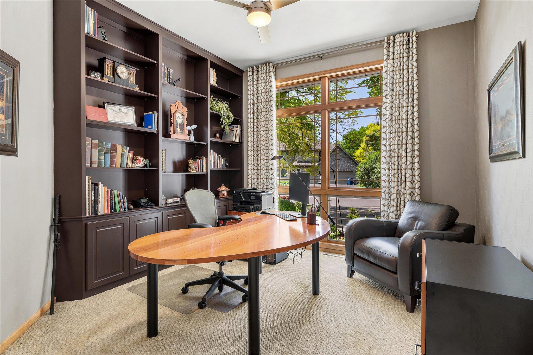 Office w/French doors & built-in Bookcase
