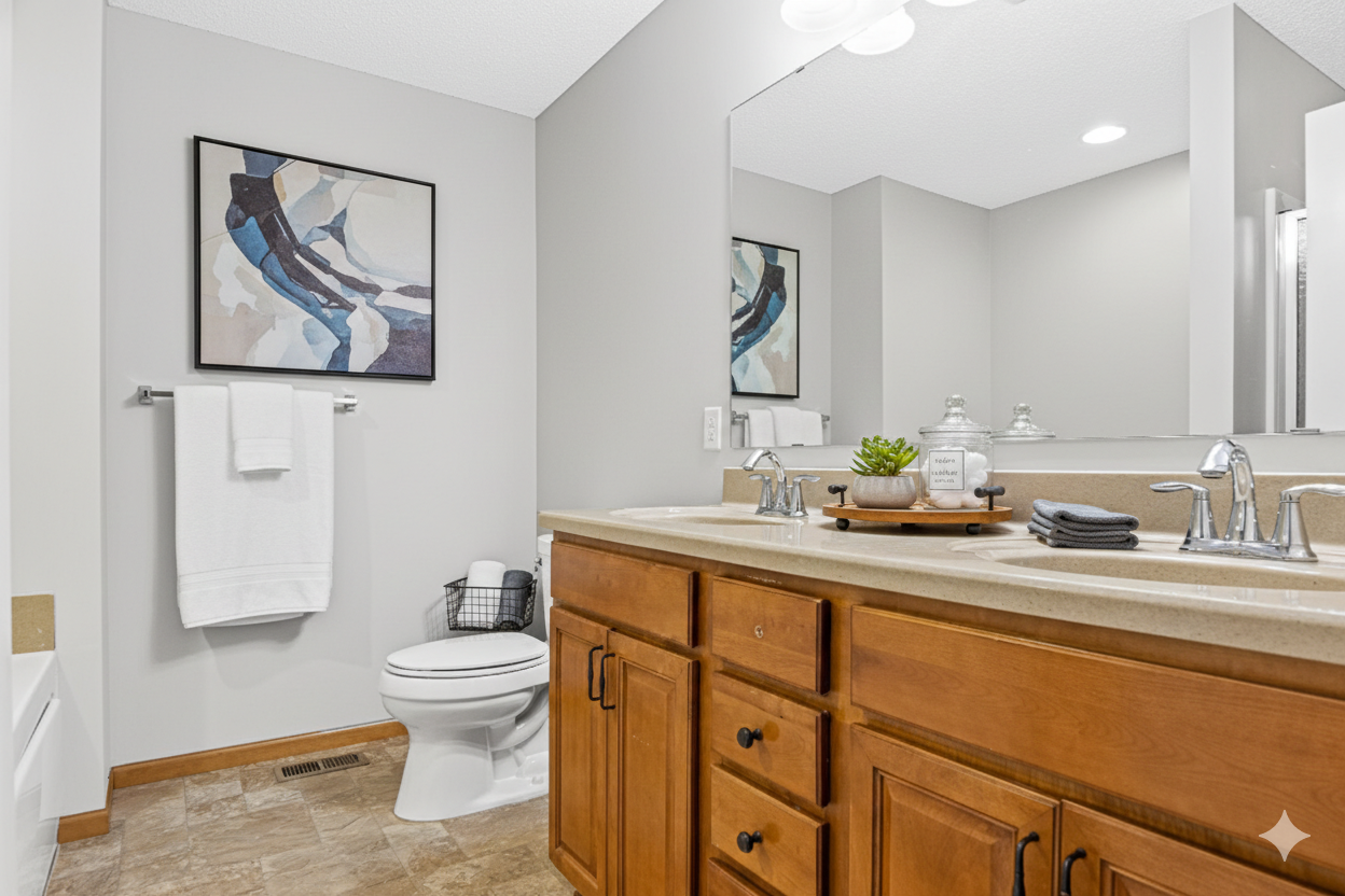 Virtually staged primary bathroom