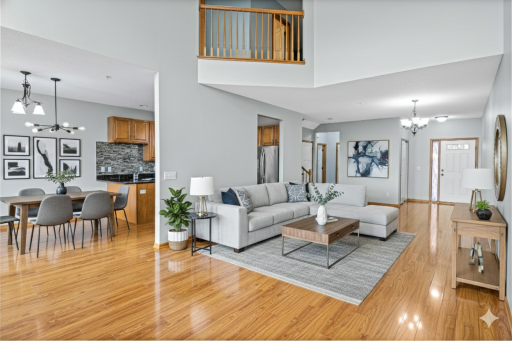 Virtually staged family room with frontview view