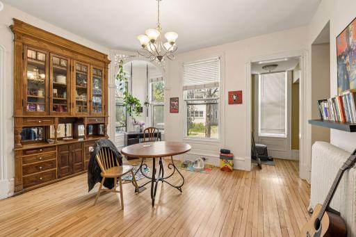 Separate dining room with floor to ceiling period built-in buffet