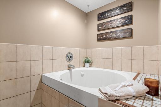 Relax and soak away the bust day in the tub.
