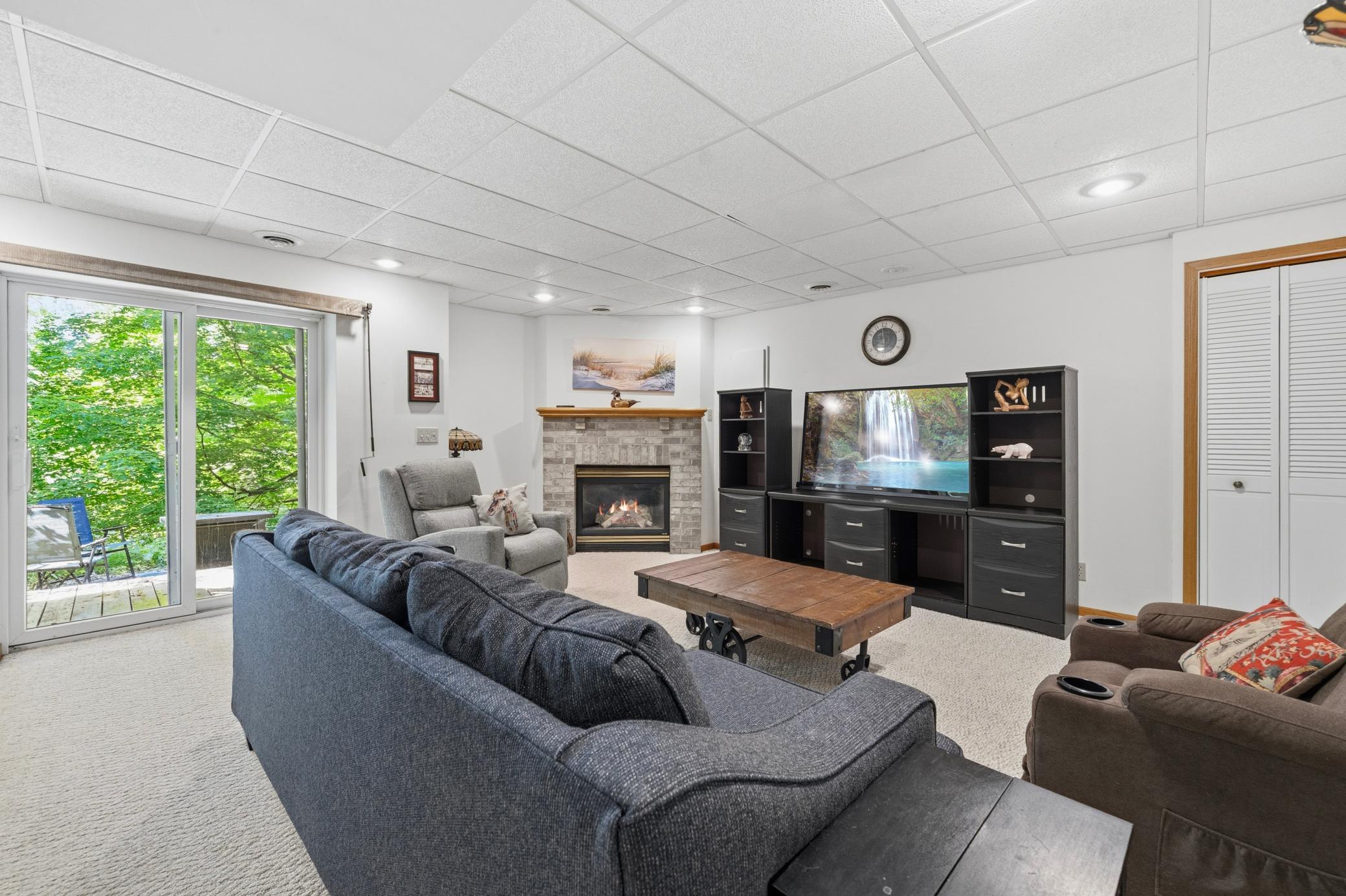 Gas Fireplace and Walkout Patio Door