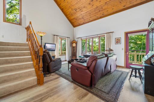 Living Room with Beautiful Wood Vaulted Ceilings