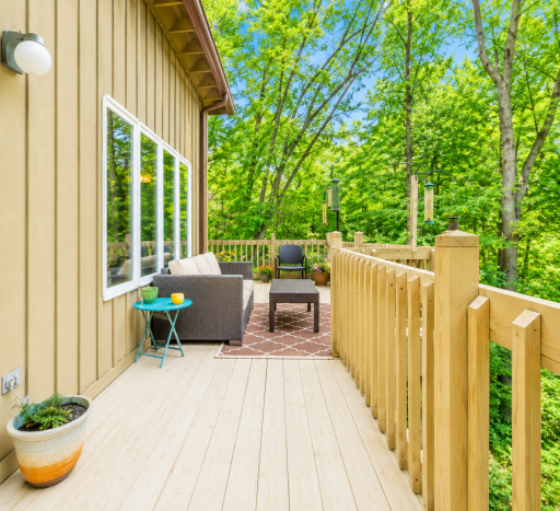 Walkway from front deck to back deck. Photo Brightened.