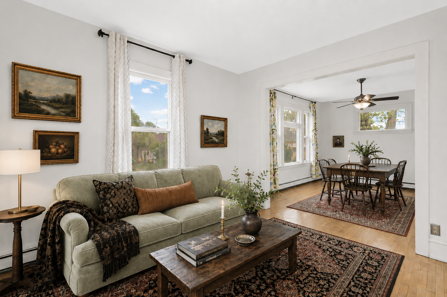 Virtually Staged - Spacious Living Room and Dining Room area