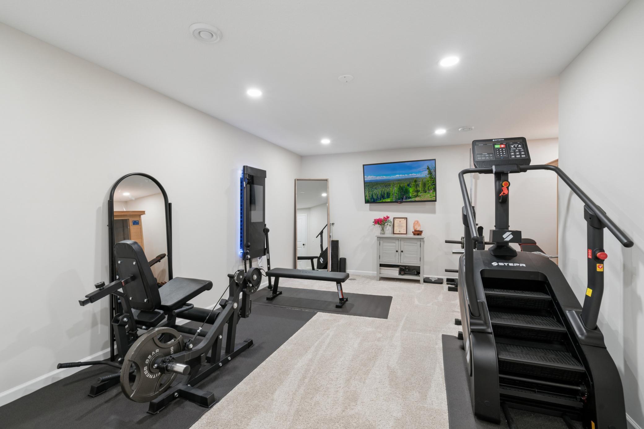 Lower level flex room - used here as a gym
