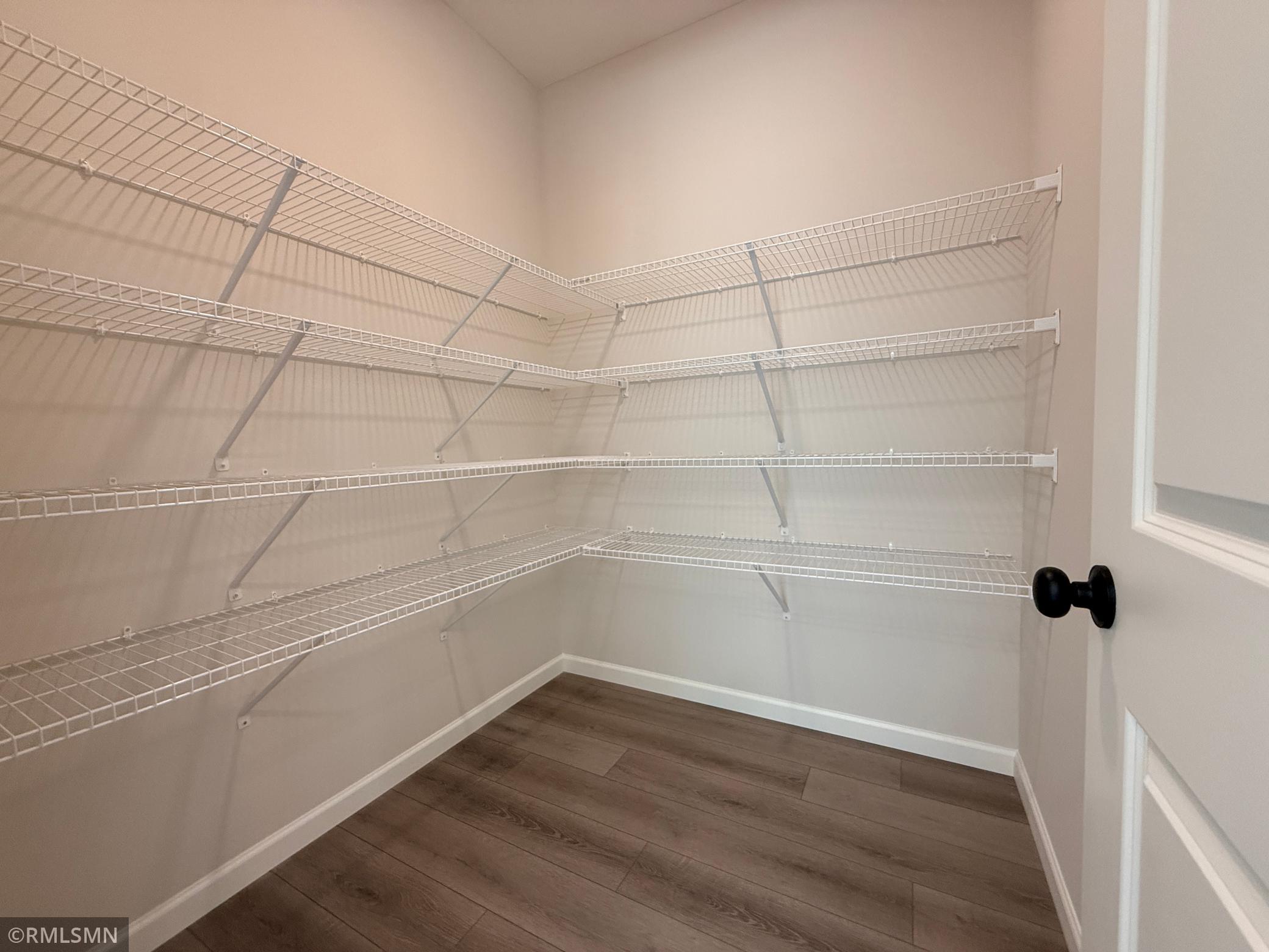 The corner pantry has enough space for EVERYTHING!