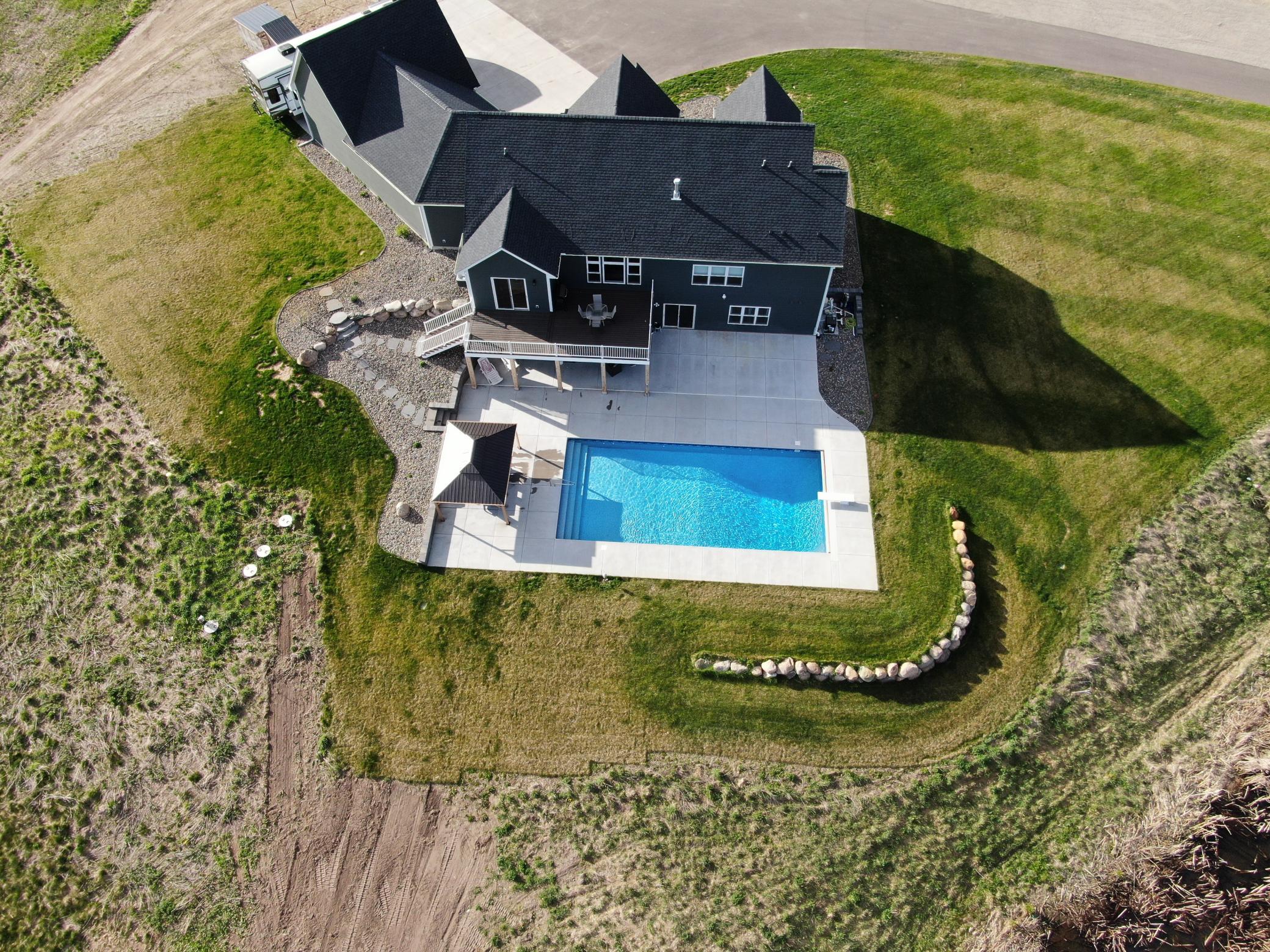 Ariel view of retaining rock wall