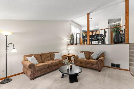 Comfortable carpeting creates a cozy yet open atmosphere.