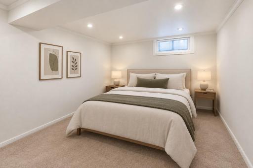 Non conforming 3rd bedroom in the lower level could also be a great office. Virtually staged.