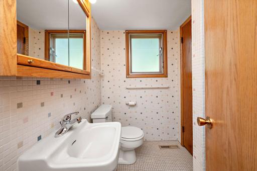Super cool retro tile in the lower level 3/4 bath
