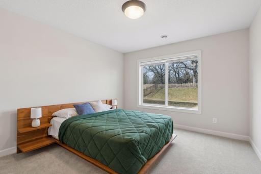 Large lower level bedroom with lookout windows