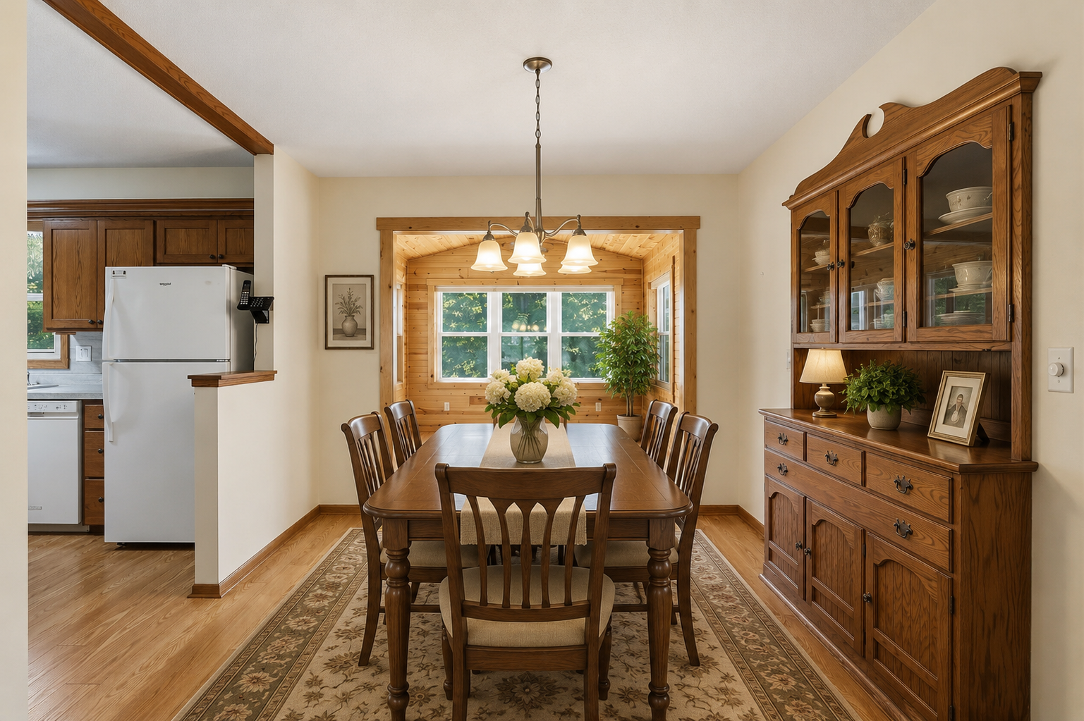 This home has gorgeous hardwood floors throughout the main floor. Beautiful dinning room with built in hutch.
Virtually staged