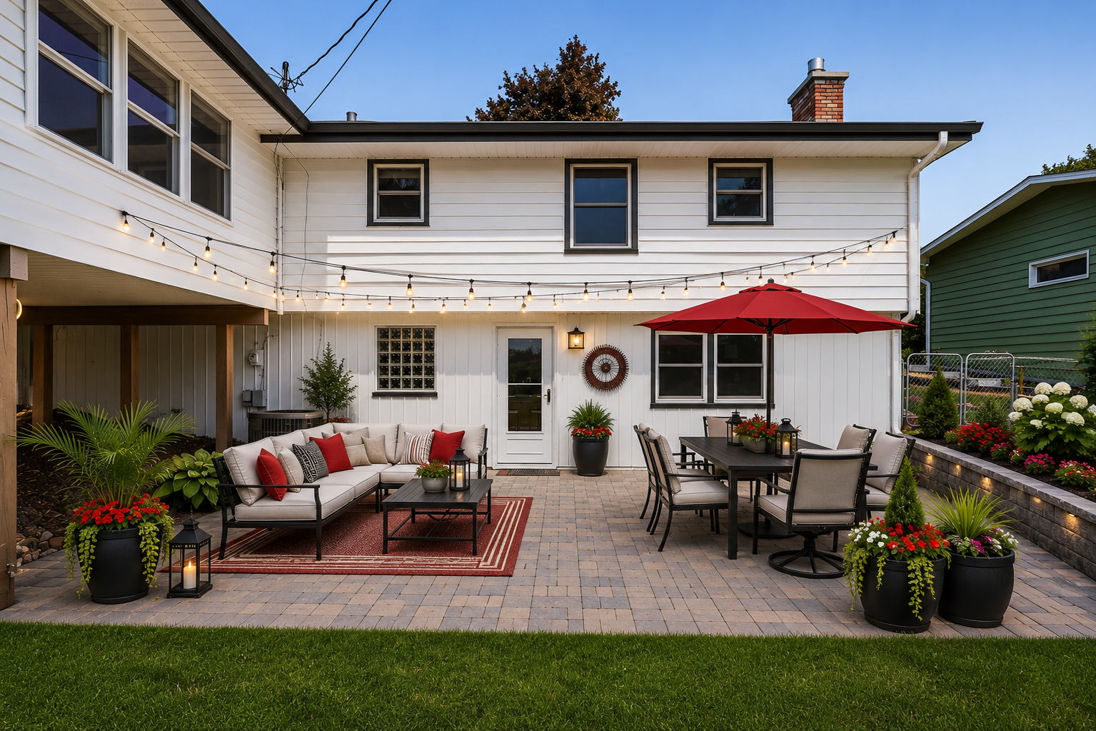 Amazing back yard patio space. Imagine having neighbors and friends over for BBQ's here!
Virtually staged