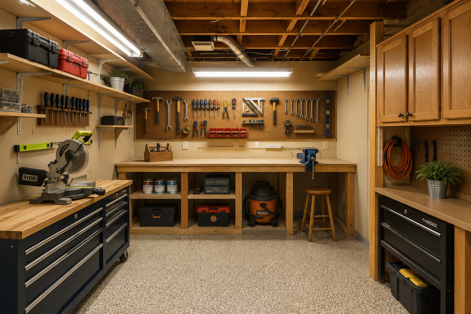 Lower level workshop.
Virtually staged