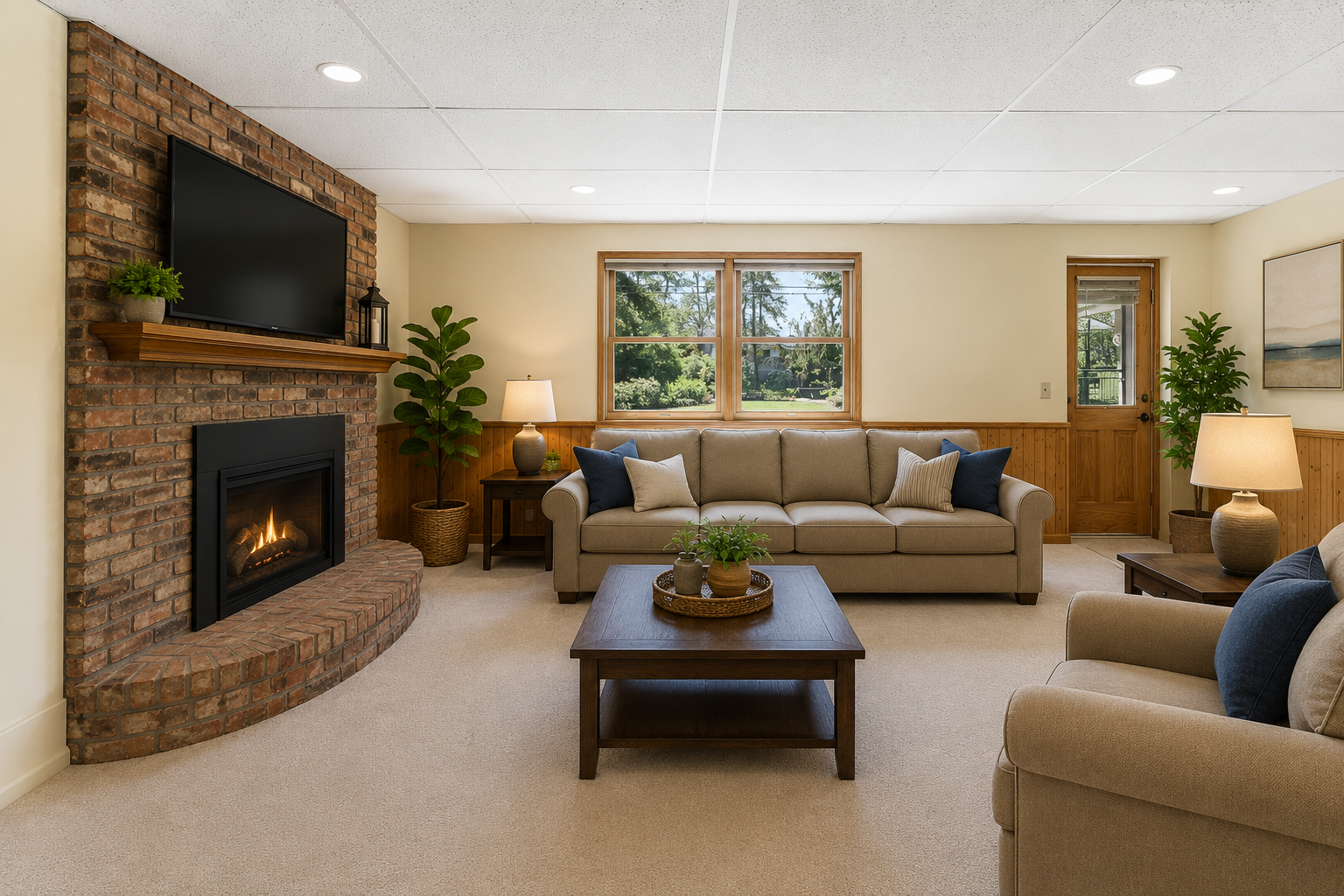 Amazing lower level family room, walks out to the beautiful back yard. Cozy gas fireplace and updated bright windows.
Virtually staged