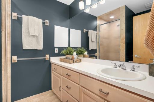 Upper level hall bath with walk-in shower.