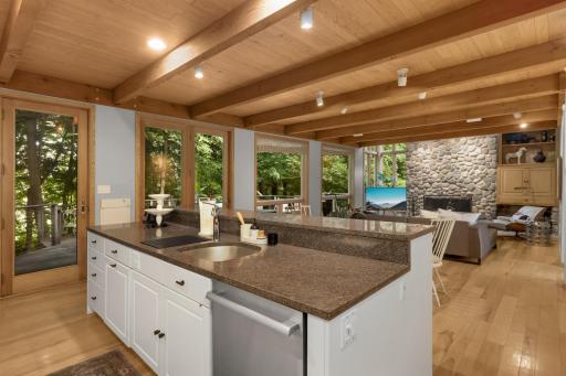 Stunning wood ceiling & beams add warmth and texture.
