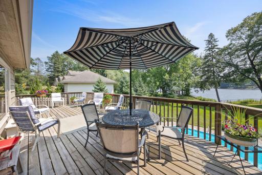 large cedar deck with great views of the pool and river.