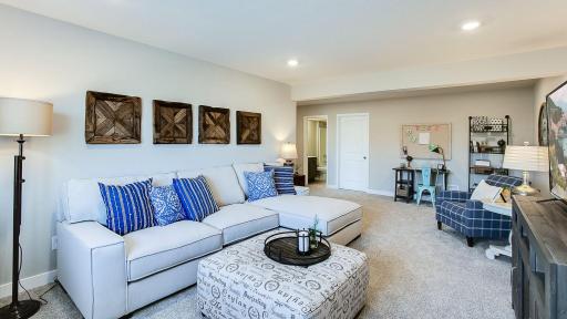 Included finished lower level with family room, bedroom and full bath. Photo of Model Home. Options and colors may vary. Ask Sales Agent for details.