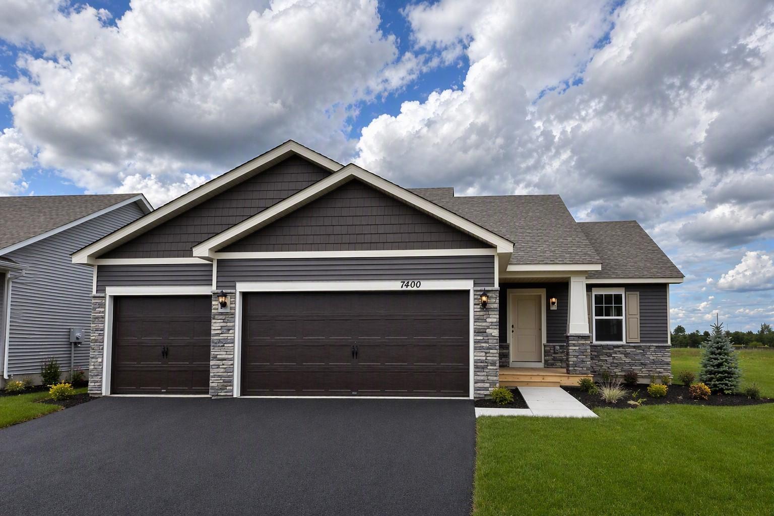 The Bryant II Northern Craftsman at Highlands at Eagle View in Elko New Market. Photo is of a actual home. Options and colors may vary. Ask Sales Agent for details. AI-generated landscaping for visualization. Actual yard condition may differ.